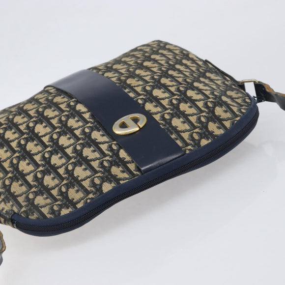 Christian Dior Trotter Canvas Shoulder Bag Navy Gold Auth 199128