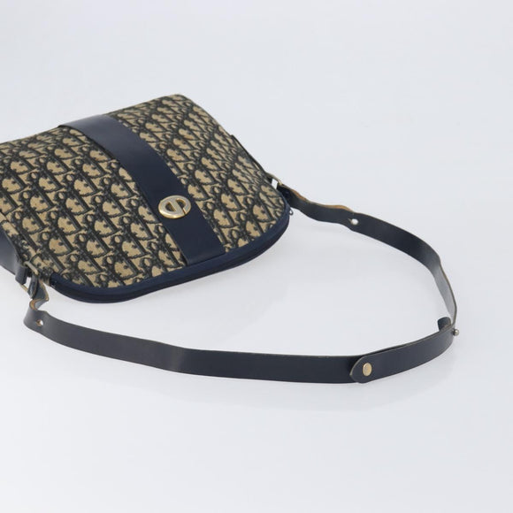Christian Dior Trotter Canvas Shoulder Bag Navy Gold Auth 199128