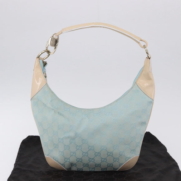GUCCI GG Canvas Shoulder Bag Outlet Light Blue Gold 001 4158 Auth 199129V