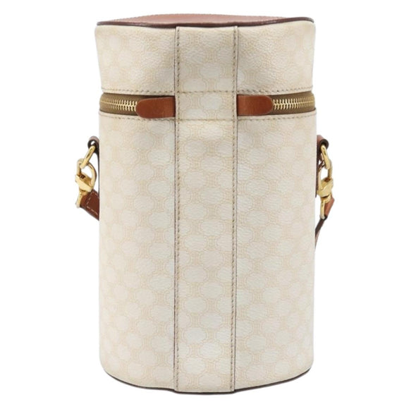 CELINE Macadam Canvas Shoulder Bag PVC Leather Ivory Gold Auth 199132A