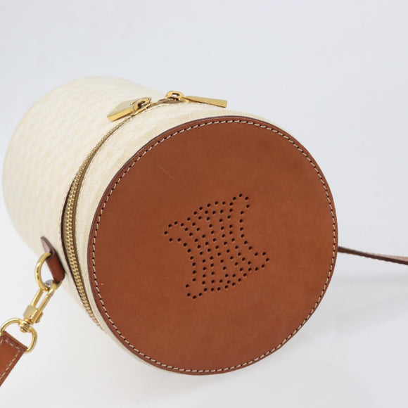 CELINE Macadam Canvas Shoulder Bag PVC Leather Ivory Gold Auth 199132A