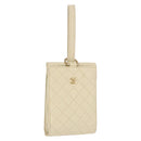 CHANEL Multi Case Matelasse Pouch Leather Ivory Gold CC Auth 199133-1