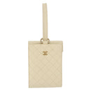CHANEL Multi Case Matelasse Pouch Leather Ivory Gold CC Auth 199133-13