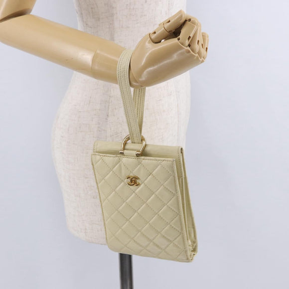 CHANEL Multi Case Matelasse Pouch Leather Ivory Gold CC Auth 199133