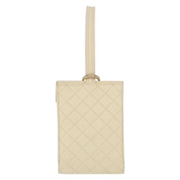 CHANEL Multi Case Matelasse Pouch Leather Ivory Gold CC Auth 199133