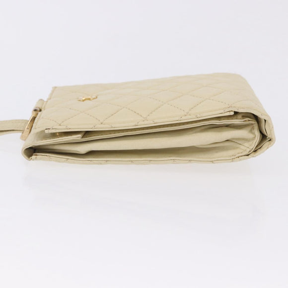 CHANEL Multi Case Matelasse Pouch Leather Ivory Gold CC Auth 199133