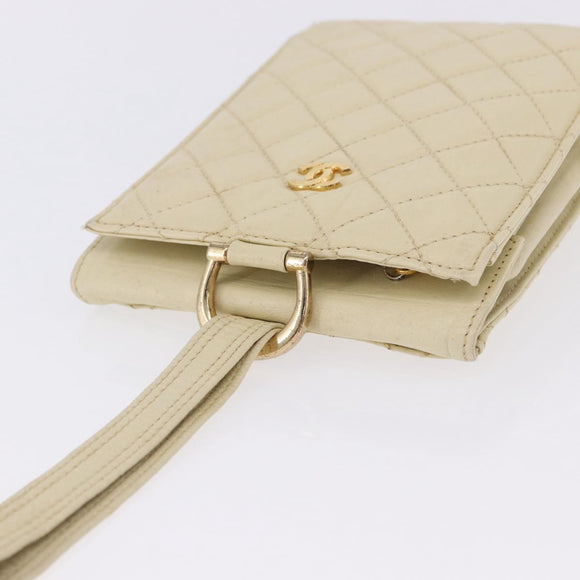 CHANEL Multi Case Matelasse Pouch Leather Ivory Gold CC Auth 199133