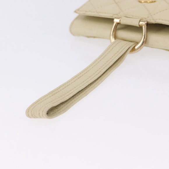 CHANEL Multi Case Matelasse Pouch Leather Ivory Gold CC Auth 199133