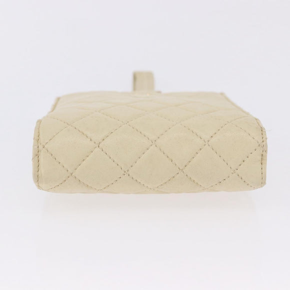 CHANEL Multi Case Matelasse Pouch Leather Ivory Gold CC Auth 199133
