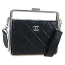 CHANEL Matelasse Hand Bag Lamb Skin 2way Black Silver CC Auth 199135SM-1