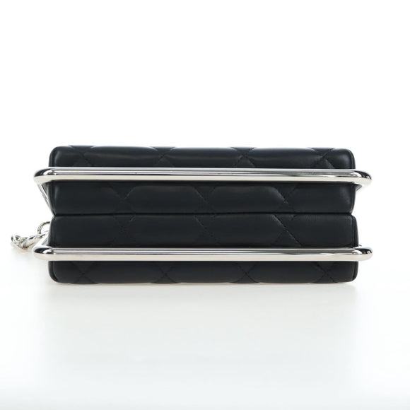 CHANEL Matelasse Hand Bag Lamb Skin 2way Black Silver CC Auth 199135SM