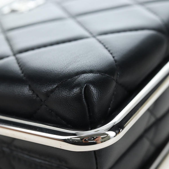 CHANEL Matelasse Hand Bag Lamb Skin 2way Black Silver CC Auth 199135SM