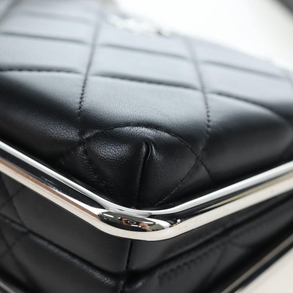 CHANEL Matelasse Hand Bag Lamb Skin 2way Black Silver CC Auth 199135SM