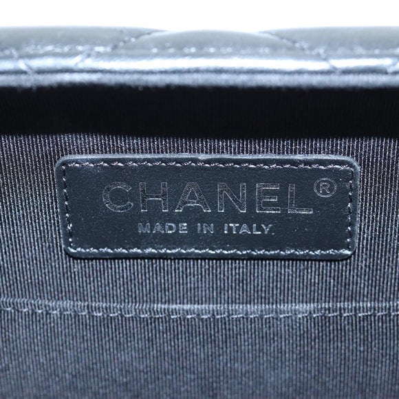 CHANEL Matelasse Hand Bag Lamb Skin 2way Black Silver CC Auth 199135SM