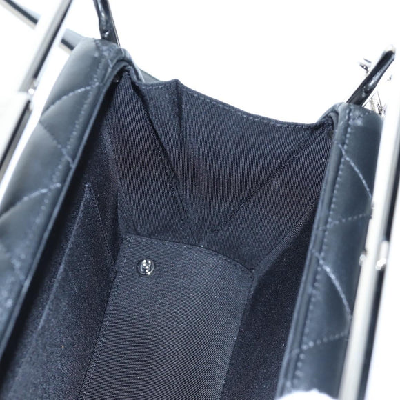 CHANEL Matelasse Hand Bag Lamb Skin 2way Black Silver CC Auth 199135SM