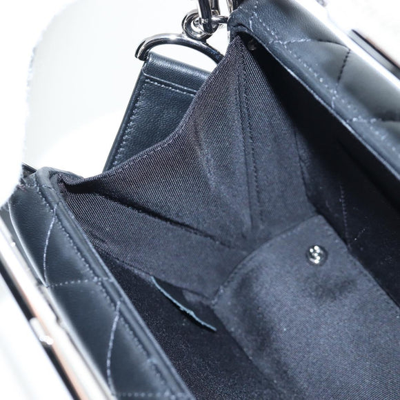 CHANEL Matelasse Hand Bag Lamb Skin 2way Black Silver CC Auth 199135SM