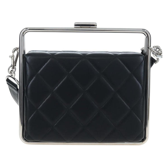 CHANEL Matelasse Hand Bag Lamb Skin 2way Black Silver CC Auth 199135SM
