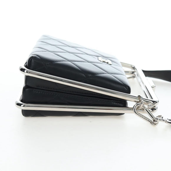 CHANEL Matelasse Hand Bag Lamb Skin 2way Black Silver CC Auth 199135SM
