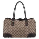 GUCCI GG Canvas Web Sherry Line Princi Tote Bag Beige Gold 163805 Auth 199136V-3