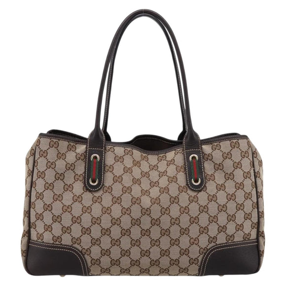GUCCI GG Canvas Web Sherry Line Princi Tote Bag Beige Gold 163805 Auth 199136V
