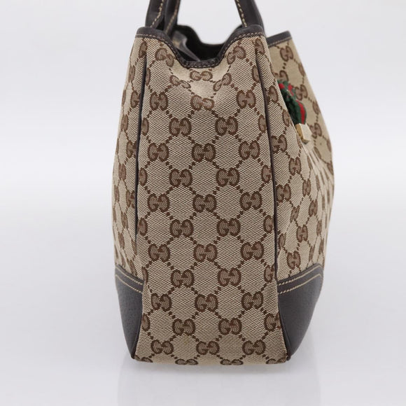 GUCCI GG Canvas Web Sherry Line Princi Tote Bag Beige Gold 163805 Auth 199136V