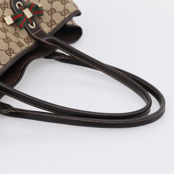 GUCCI GG Canvas Web Sherry Line Princi Tote Bag Beige Gold 163805 Auth 199136V