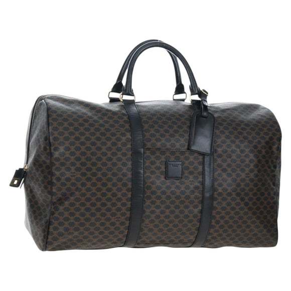 CELINE Macadam Canvas Boston Bag PVC Leather Black Gold Auth 199137V