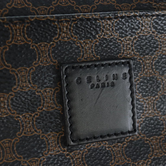 CELINE Macadam Canvas Boston Bag PVC Leather Black Gold Auth 199137V