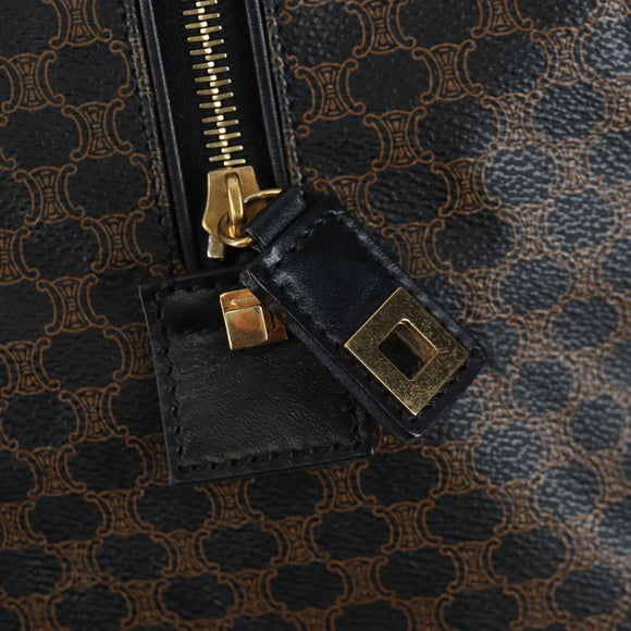 CELINE Macadam Canvas Boston Bag PVC Leather Black Gold Auth 199137V