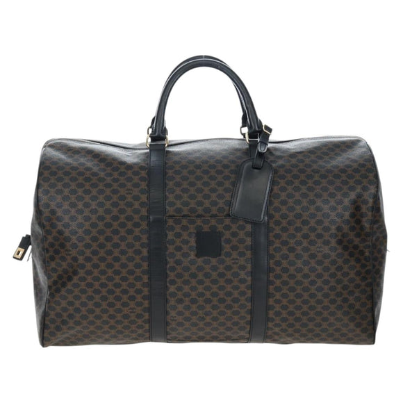 CELINE Macadam Canvas Boston Bag PVC Leather Black Gold Auth 199137V