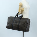 CELINE Macadam Canvas Boston Bag PVC Leather Black Gold Auth 199137V-26