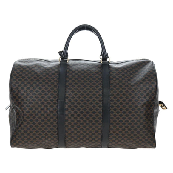 CELINE Macadam Canvas Boston Bag PVC Leather Black Gold Auth 199137V