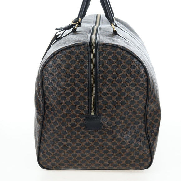 CELINE Macadam Canvas Boston Bag PVC Leather Black Gold Auth 199137V