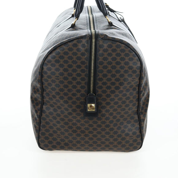CELINE Macadam Canvas Boston Bag PVC Leather Black Gold Auth 199137V