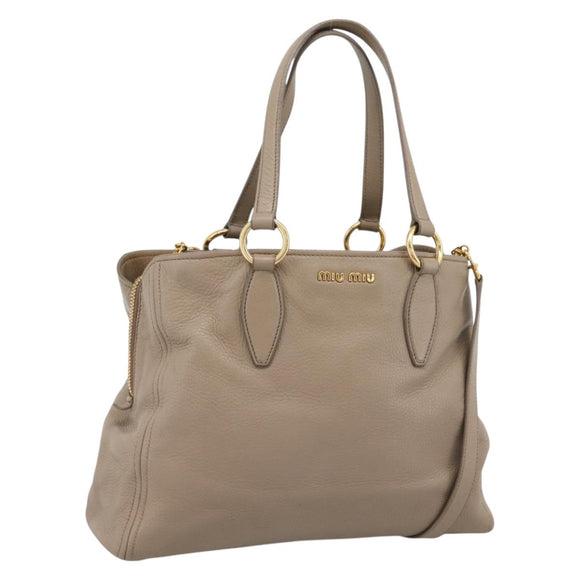 Miu Miu Tote Bag Leather 2way Beige Gold Auth 199139V