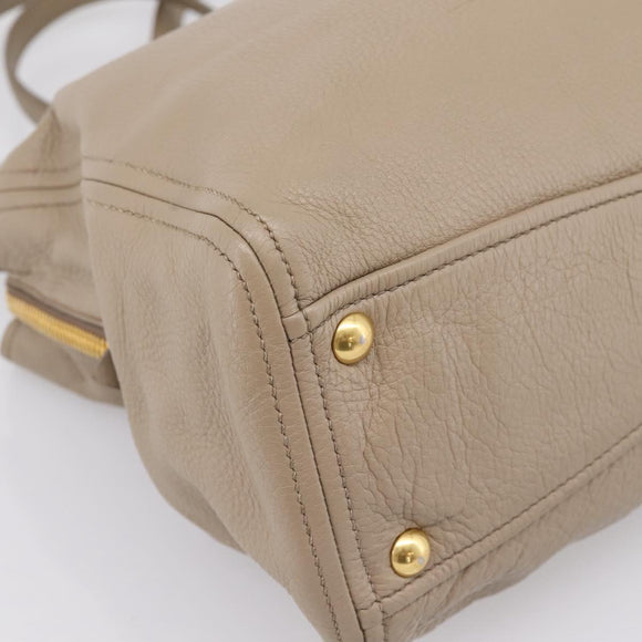 Miu Miu Tote Bag Leather 2way Beige Gold Auth 199139V