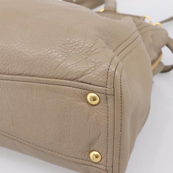 Miu Miu Tote Bag Leather 2way Beige Gold Auth 199139V