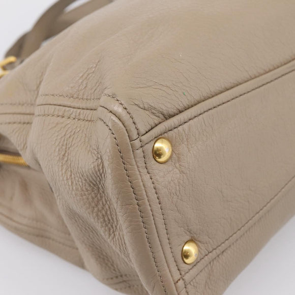 Miu Miu Tote Bag Leather 2way Beige Gold Auth 199139V