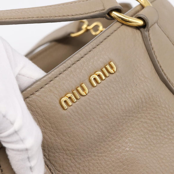 Miu Miu Tote Bag Leather 2way Beige Gold Auth 199139V