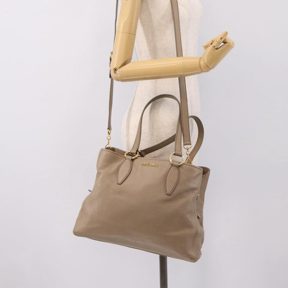 Miu Miu Tote Bag Leather 2way Beige Gold Auth 199139V
