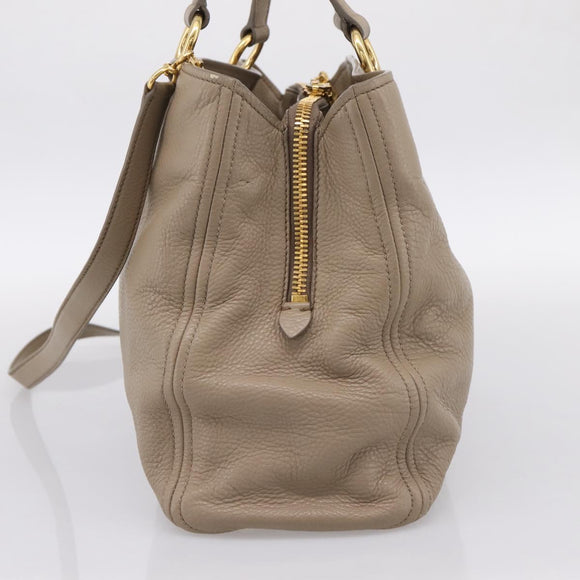 Miu Miu Tote Bag Leather 2way Beige Gold Auth 199139V