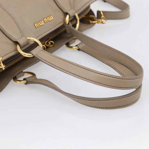 Miu Miu Tote Bag Leather 2way Beige Gold Auth 199139V