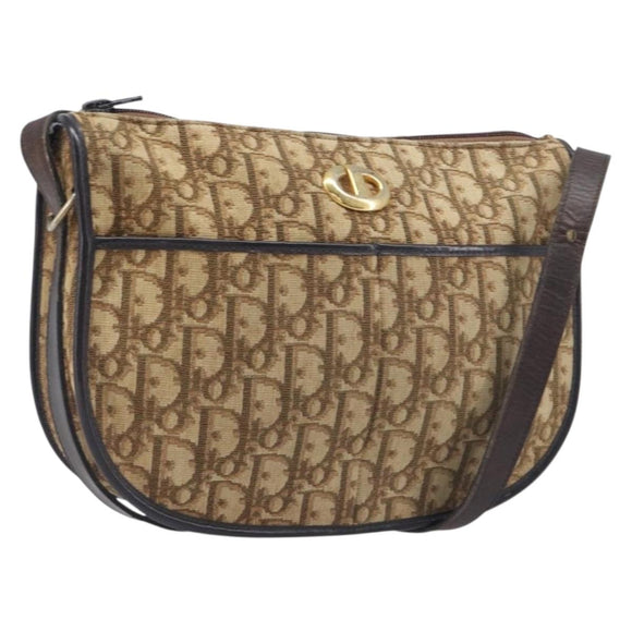 Christian Dior Trotter Canvas Shoulder Bag Beige Gold Auth 199140
