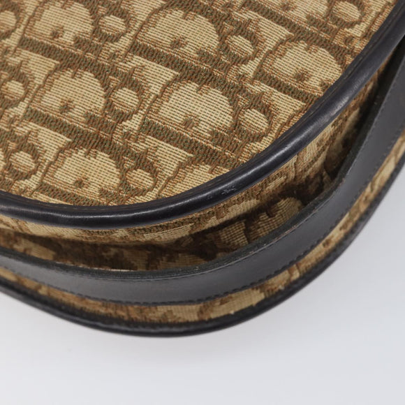 Christian Dior Trotter Canvas Shoulder Bag Beige Gold Auth 199140