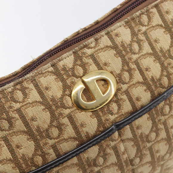 Christian Dior Trotter Canvas Shoulder Bag Beige Gold Auth 199140