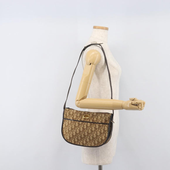 Christian Dior Trotter Canvas Shoulder Bag Beige Gold Auth 199140