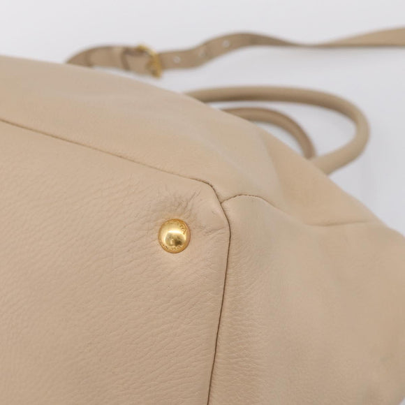 PRADA Hand Bag Vittero Dino Leather 2way Beige Gold Auth 199142V