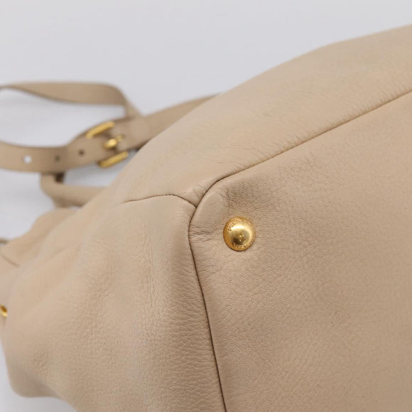 PRADA Hand Bag Vittero Dino Leather 2way Beige Gold Auth 199142V