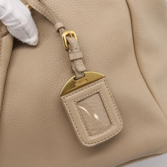 PRADA Hand Bag Vittero Dino Leather 2way Beige Gold Auth 199142V