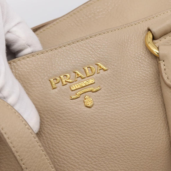 PRADA Hand Bag Vittero Dino Leather 2way Beige Gold Auth 199142V
